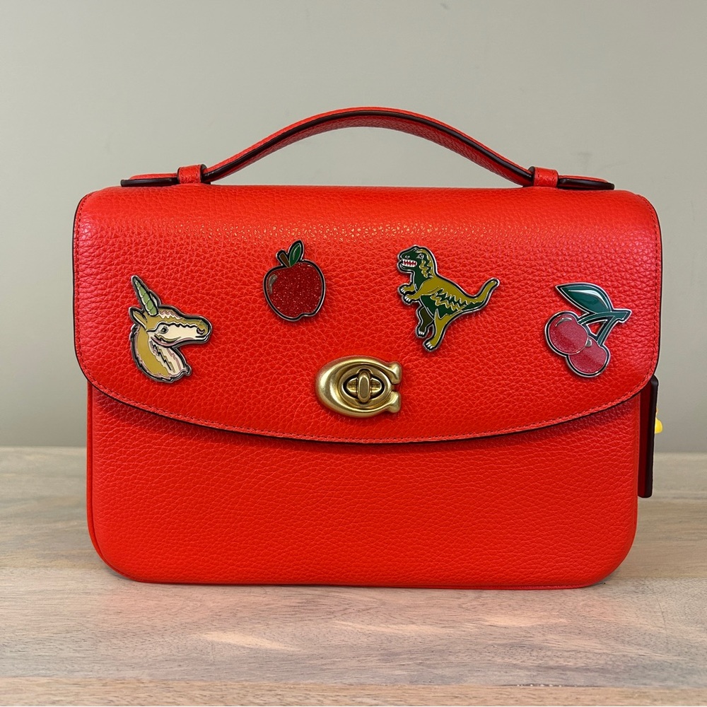 Coach Red Orange Cassie with Custom Pins, NWT!